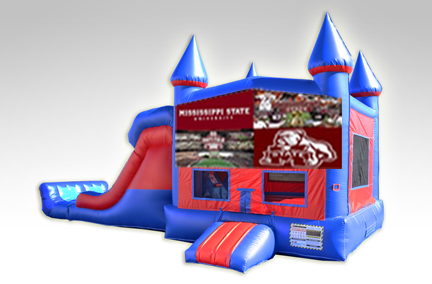 Mississippi State Red and Blue Bounce House Combo w/Dual Lane Dry Slide