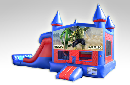 Hulk Red and Blue Bounce House Combo w/Dual Lane Dry Slide