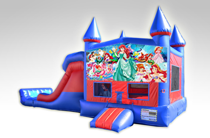 Little Mermaid Red and Blue Bounce House Combo w/Dual Lane Dry Slide