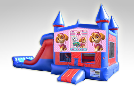 Paw Patrols Pink Red and Blue Bounce House Combo w/Dual Lane Dry Slide