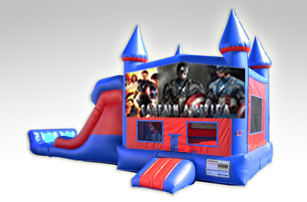 Captain America Red and Blue Bounce House Combo w/Dual Lane Dry Slide