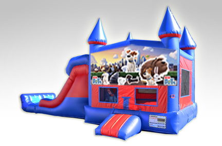 Secret Life of Pets Red and Blue Bounce House Combo w/Dual Lane Dry Slide