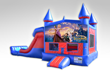 Tangled Red and Blue Bounce House Combo w/Dual Lane Dry Slide