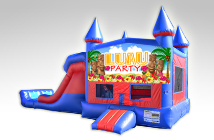 Luau Party Red and Blue Bounce House Combo w/Dual Lane Dry Slide