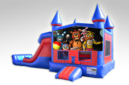 Five Nights at Freddy's Red and Blue Bounce House Combo w/Dual Lane Dry Slide