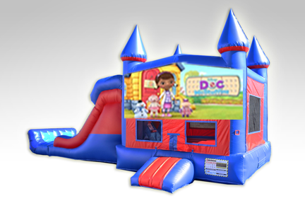 Doc McStuffins Red and Blue Bounce House Combo w/Dual Lane Dry Slide