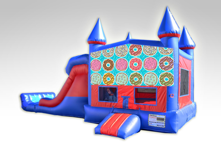 Doughnuts Red and Blue Bounce House Combo w/Dual Lane Dry Slide