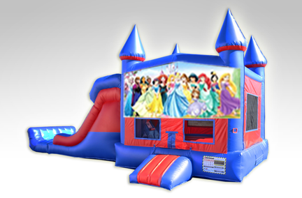 Disney Princess Red and Blue Bounce House Combo w/Dual Lane Dry Slide