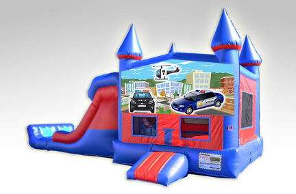 Policemen Red and Blue Bounce House Combo w/Dual Lane Dry Slide