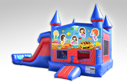 Mermaids Red and Blue Bounce House Combo w/Dual Lane Dry Slide