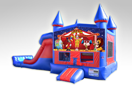 Carnival Red and Blue Bounce House Combo w/Dual Lane Dry Slide
