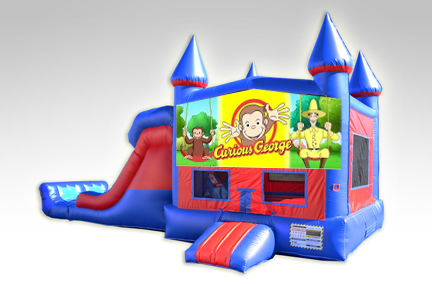 Curious George Red and Blue Bounce House Combo w/Dual Lane Dry Slide