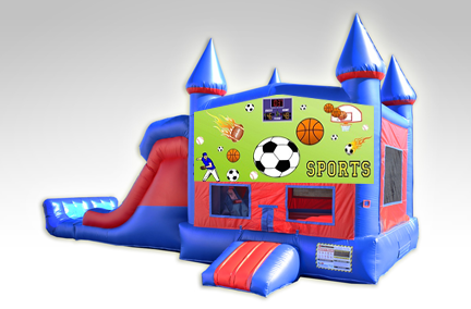 Sports Red and Blue Bounce House Combo w/Dual Lane Dry Slide