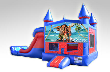 Moana Red and Blue Bounce House Combo w/Dual Lane Dry Slide