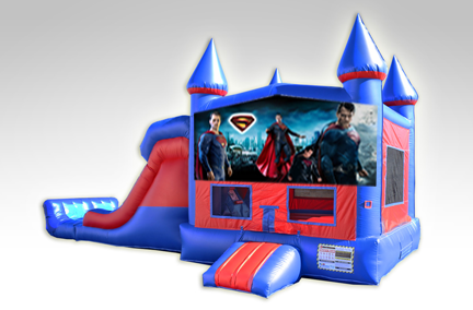 Superman Red and Blue Bounce House Combo w/Dual Lane Dry Slide