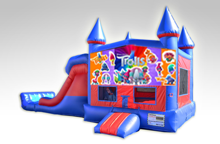 Trolls Red and Blue Bounce House Combo w/Dual Lane Dry Slide