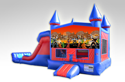 Cowboys Red and Blue Bounce House Combo w/Dual Lane Dry Slide