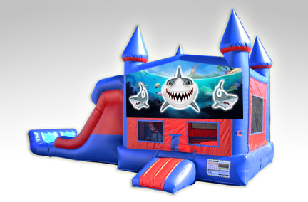 Sharks Red and Blue Bounce House Combo w/Dual Lane Dry Slide
