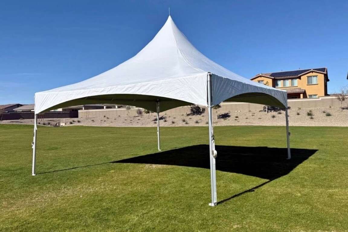 Canopy tent providing shade at an outdoor backyard event in the Phoenix area