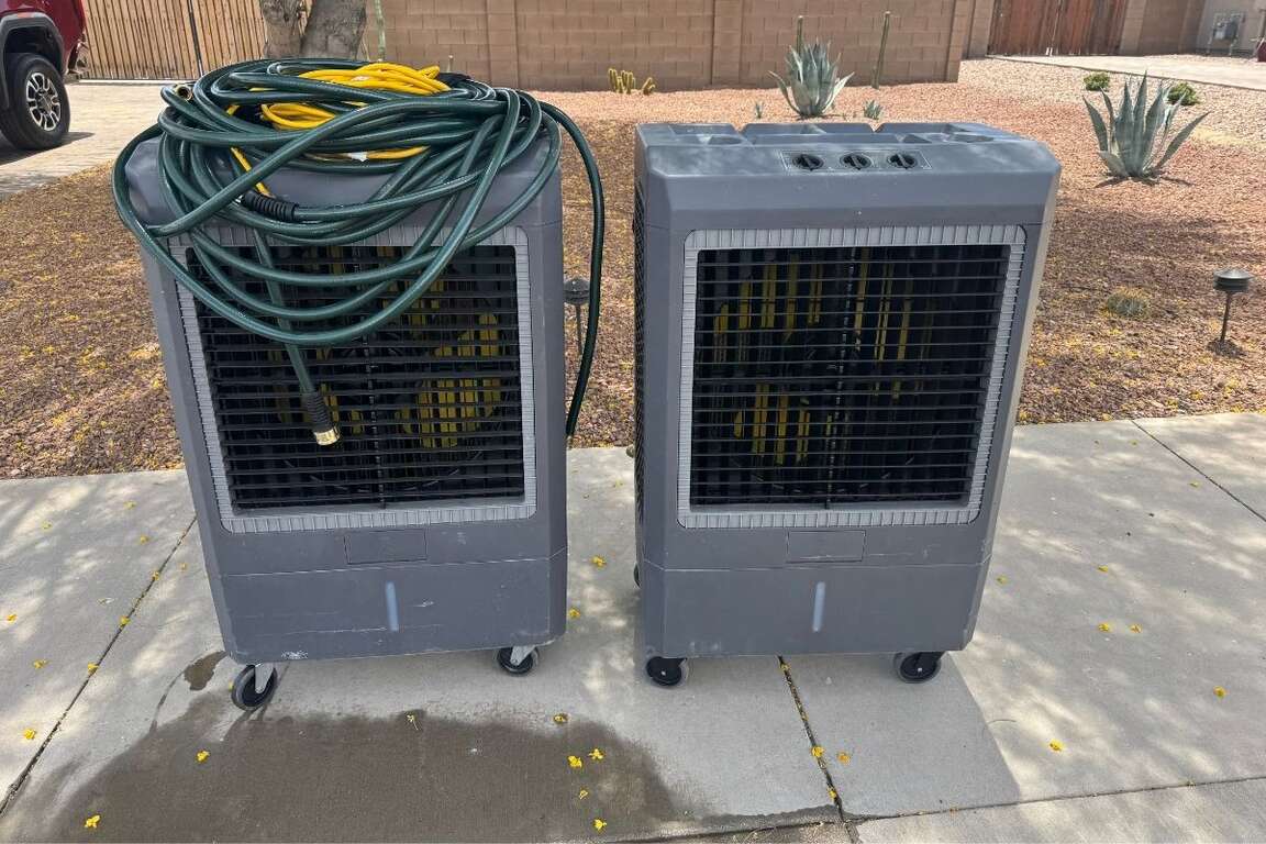 Swamp cooler rental keeping guests cool at an outdoor Arizona party