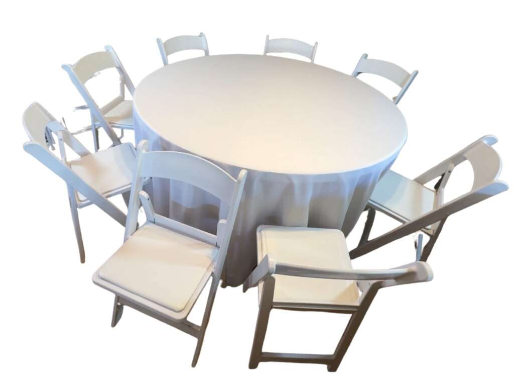 Professional table chair and linen setup by Johnny’s Party Co in Glendale Phoenix Peoria Arizona