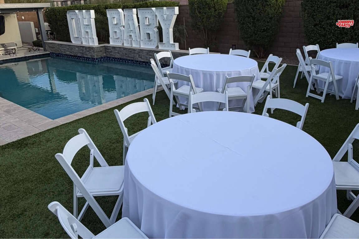 Oh Baby marquee letters poolside rental