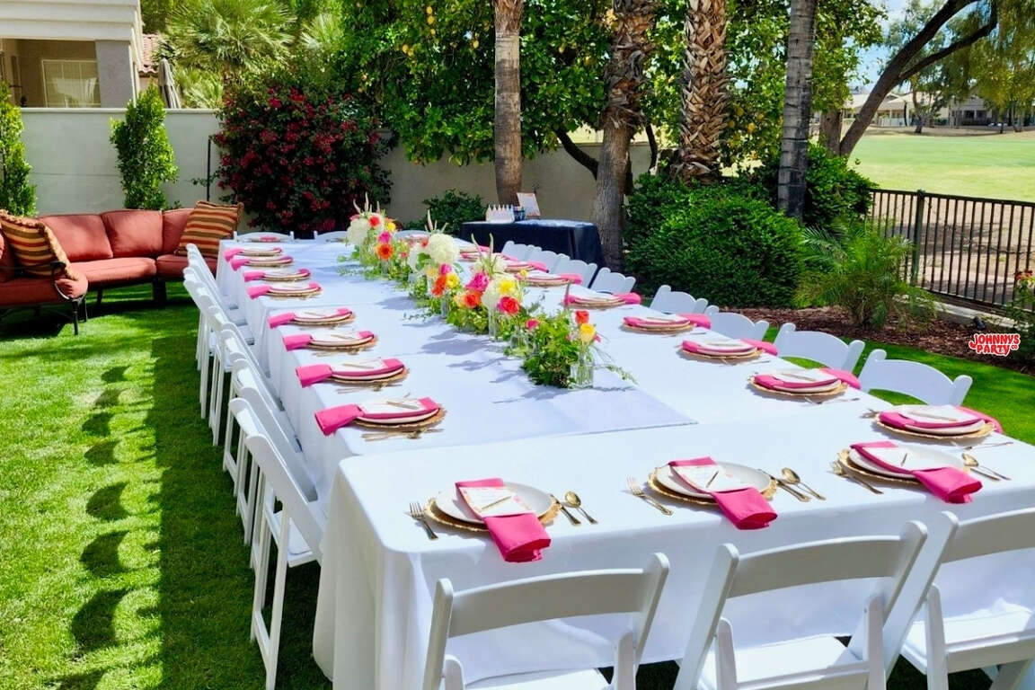 Outdoor banquet table rental set up in Glendale, AZ