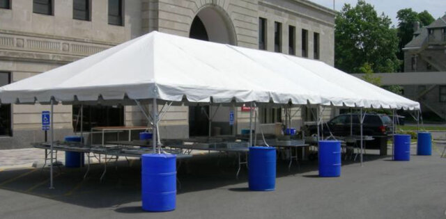 Water barrels for tent staking