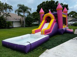 Wet or Dry Pink Castle Bouncer Slide Combo    (Removable Pool)