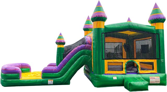 Dual-lane Amazon River inflatable combo with basketball hoop in Durham, NC