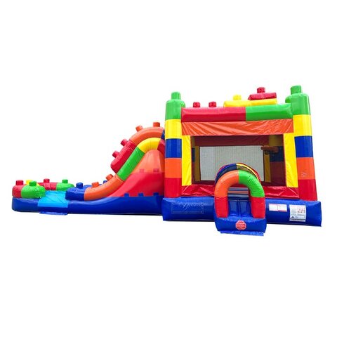 Dual-lane block-themed bounce house with splash zone in Rolesville, NC