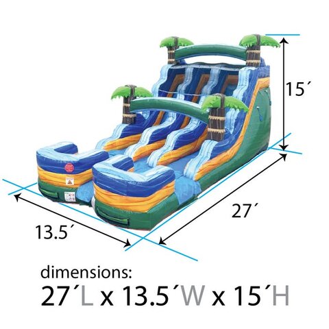 5ft green tropical dual-lane water slide rental in Chapel Hill, NC