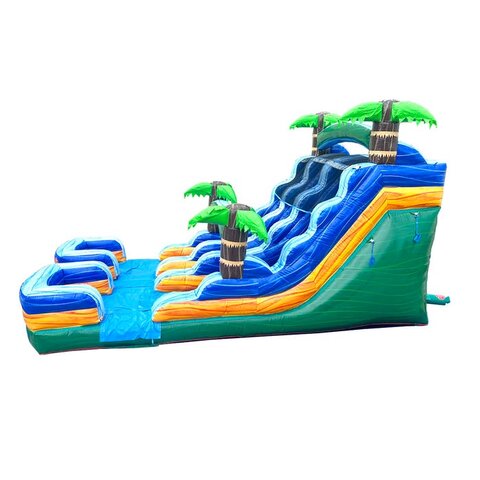 15ft green tropical dual-lane water slide rental in Chapel Hill, NC