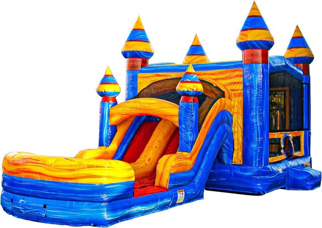 Dual-lane Melting Arctic bounce house setup in Wake Forest, NC