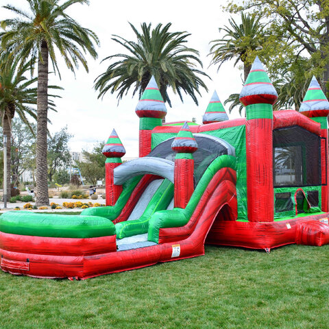 Midnight Wet Dual Combo bounce house with splash zone in Wendell, NC
