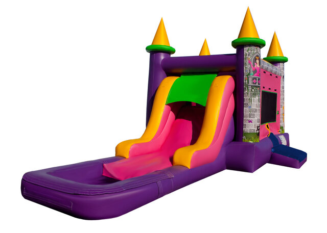 Princess Castle bounce house with water slide and splash pool in Durham, NC