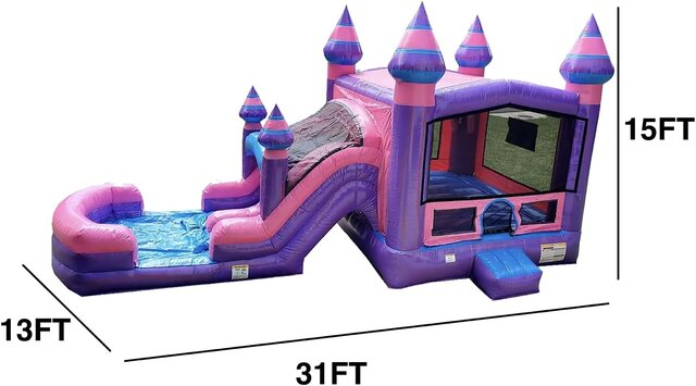 Purplish Wet Dual Combo bounce house with splash zone in Youngsville, NC