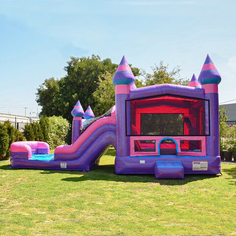 Purple-themed bounce house combo with water slides in Franklinton, NC