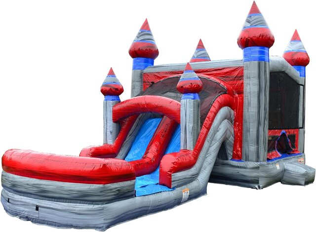 Titanium-themed inflatable bounce house with splash zone in Middlesex, NC