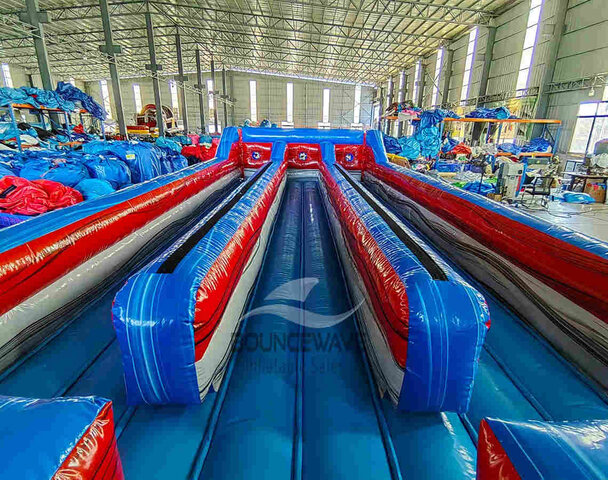 Triple Lane Mega Bungee Run Bunn NC – triple-lane bungee basketball race inflatable