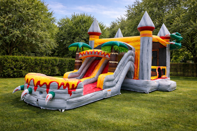 T-Rex Duel Lane Wet/Dry Water Slide Combo Bounce House and Slides
