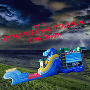 XL Shark Attack! Extra Large Dual Lane Bouncy with Slides Wet/Dry 