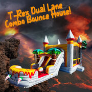 T-Rex Duel Lane Wet/Dry Water Slide Combo Bounce House and Slides