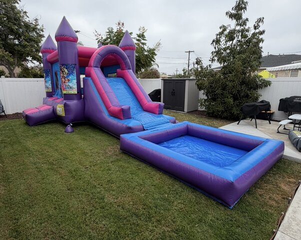 Pink/ purple slide with pool