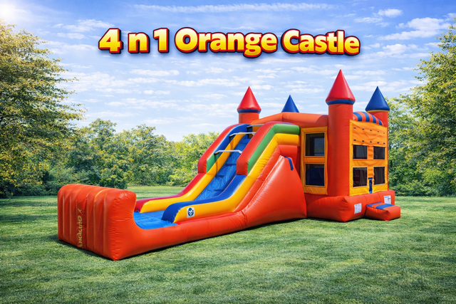 4 in 1 Orange Castle w/ Slide Combo