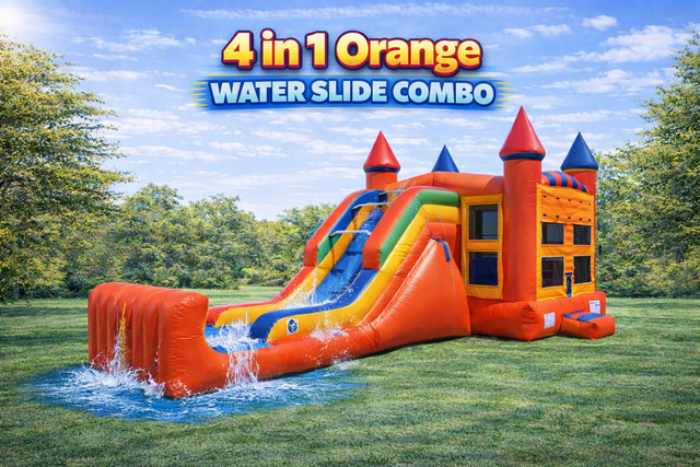 4 in 1 Orange Water Castle w/ Slide Combo