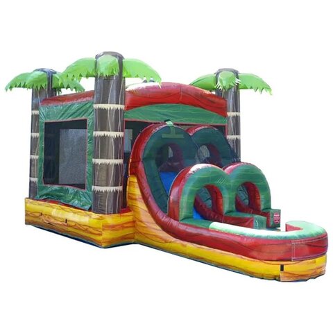 Tropical Fire Marble Wet/Dry Slide Bounce House Combo