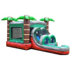 Tropical Red Marble Wet/Dry Slide Bounce House Combo