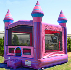 Pink Bounce House With Basketball Hoop