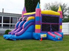 Pink & Purple Bounce House With Double Lane Dry Slide